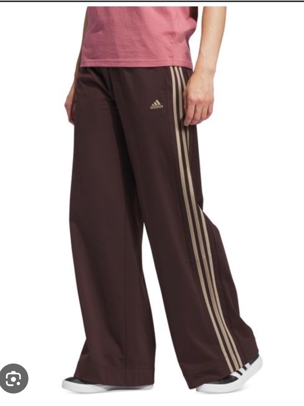 adidas Brown Wide-Leg Track Pants with Tan Stripes